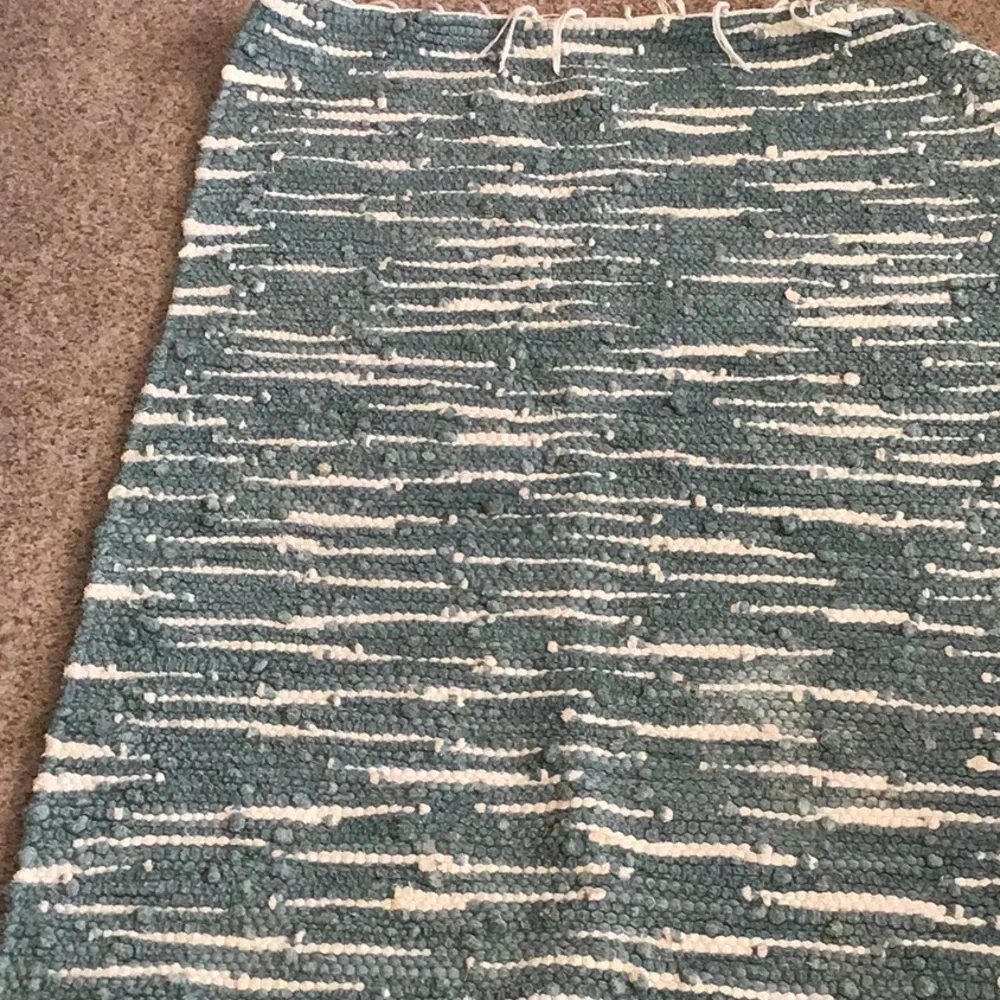 Handwoven Green & White Rug